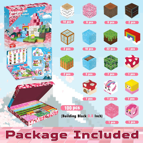100PCS Magnetic Building Blocks - Unicorn World Magnets Cubes, Montessori Toddler Christmas Birthday Gifts, STEM
