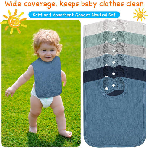 6 Pack Toulite Muslin Baby Bibs Baby Bandana Drool Bibs Cotton for Unisex Boys Girls Soft Absorbent for Teething