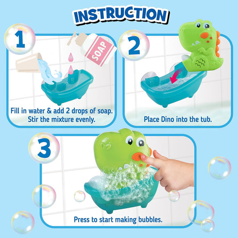 HAP-P-KID 12 18 24 1 2 3 4 5 Dinosaur Bath Bubble Maker, Automatic Dino Bubbles Blower, Bathtub Shower Machine Toys