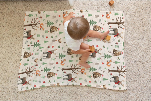 SqtmuHLuo 60x80inch Christmas Woodland Animals Baby Blanket for Boys Girls Gender Deer Bear Squirrel Tree Neutral