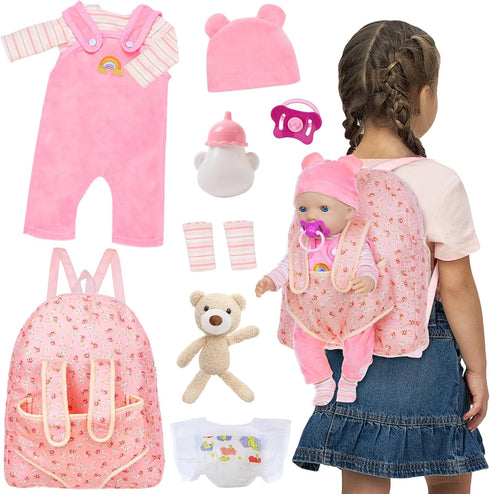 Baby Doll Clothes with Backpack Carrier for 14-18 Inch Doll,Reborn Baby Dolls