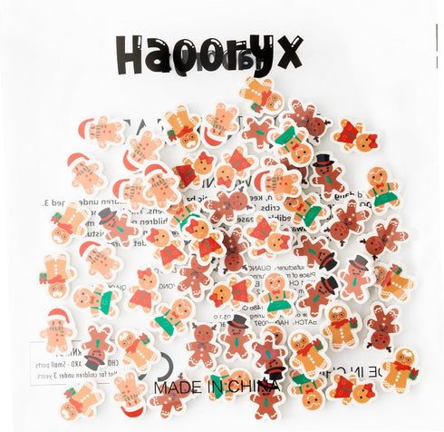 Haooryx 60Pcs Mini Gingerbread Men Erasers, Bulk Novelty Pencil Erasers, 3D Desk Puzzle Erasers for Classroom Rewards