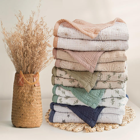 4 47"x47" lulumoon Muslin Baby Blanket for Unisex - Soft Cotton Receiving Blanket for Infant - Layer Reversible
