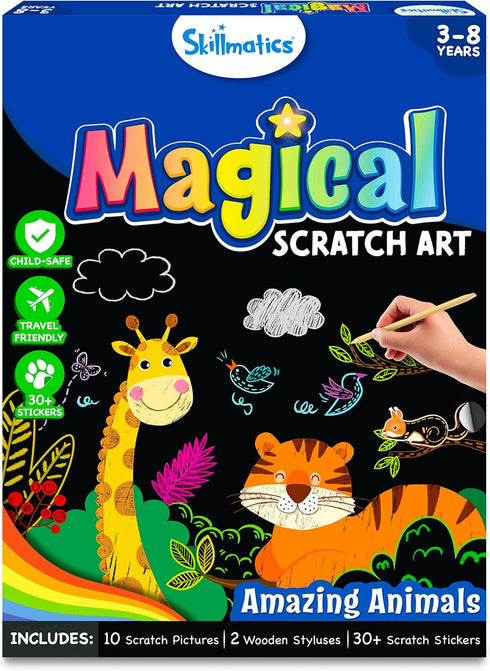 Skillmatics Magical Scratch Art Book for Kids - Animals, DIY Activity & Stickers, Gifts for Toddlers, Ages 3-8