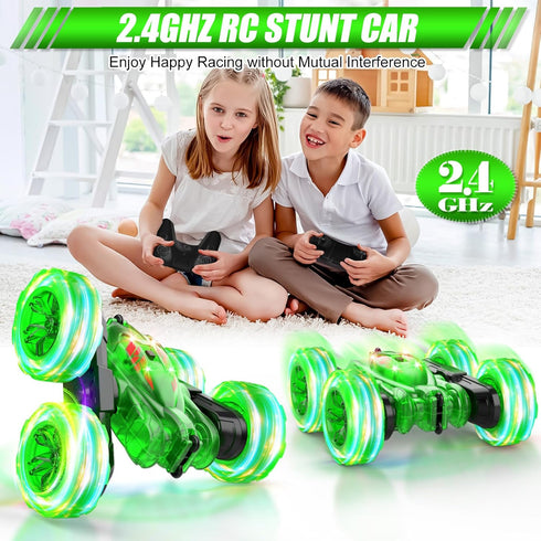 360 4WD 5-7 8-12 Remote Control Car-Rechargeable Fast Direct Charging RC Cars For Kids with Colorful Light,Double-Sided