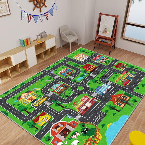 DINSUMRUG Kids Carpet Car Play Rug, City Life Traffic Road Kids Rug Playmat,Non