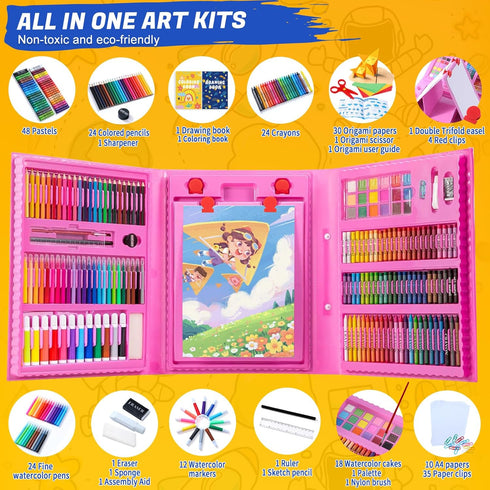 Set All in One Art Supplies, Art Kit Includes Origami & Paper-Cutting Crafts, Easel, Colored Pencils, Crayons, Drawing