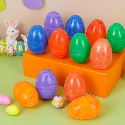 JOYIN 30 Pcs Bright Iridescent Printed Plastic Easter Eggs 3.15" Tall for Hunt, Basket Stuffers, Classroom Prizes