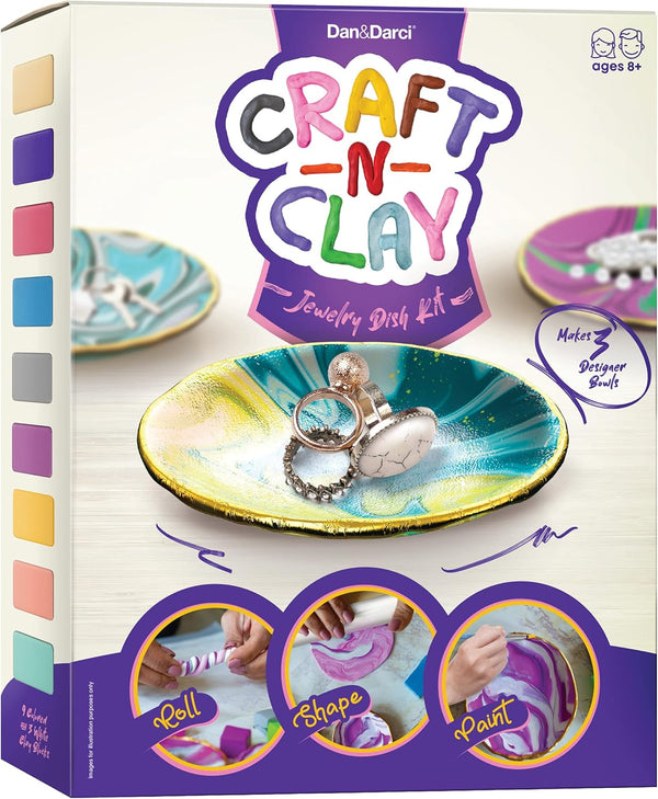 Craft 'n Clay Jewelry Dish Making Kit for Kids Ages 8-14, Best DIY Arts & Crafts Kits, Creative Toys for Preteens &