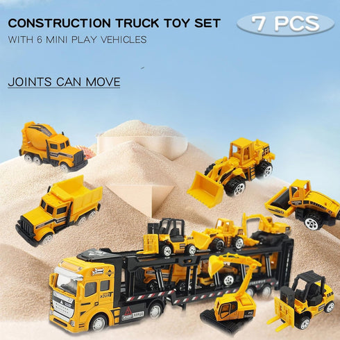 Set Pack 7 OTONOPI Car Transport Truck Toy Construction Diecast Cars Play Vehicle Carrier Trailer Truck with Mini Crane