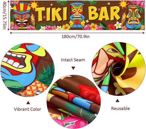Blulu Hawaiian Luau Party Tiki Bar Banner, 15.7 x 72 Inch Tropical Scene Setters for Carnival Decorations