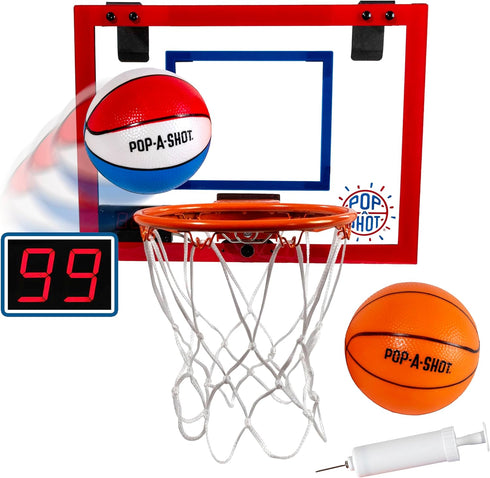 Pop-A-Shot Super Slam Mini Basketball Hoop for Kids and Adults | 2 Basketballs and Pump | Breakaway Rim