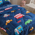 Set 4 Caressma Navy Toddler Bedding Bed-in-a-Bag Pieces, Soft Microfiber Kids Comforter with Cars,Buses & Traffic