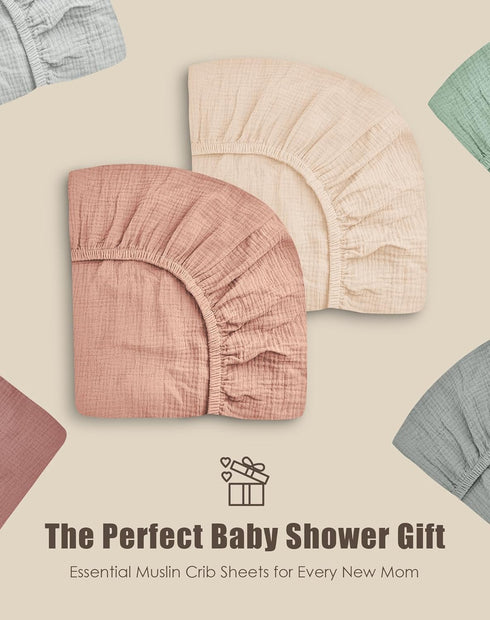 2-Pack 40S 52"x28", SWEET DOLPHIN Muslin Crib Sheets for Boys & Girls, Ultra Soft Breathable Long-Staple Cotton Fitted