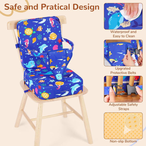 Toddler Booster Seat for Kitchen Chair, Non-Slip Bottom Dining Table Booster Seat with Backrest and Adjustable Straps