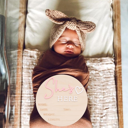 RSOLIET She's Here or He's Here Wooden Sign - Gender Reveal Wooden Sign, Acrylic Gender Announcement, Hospital Birth