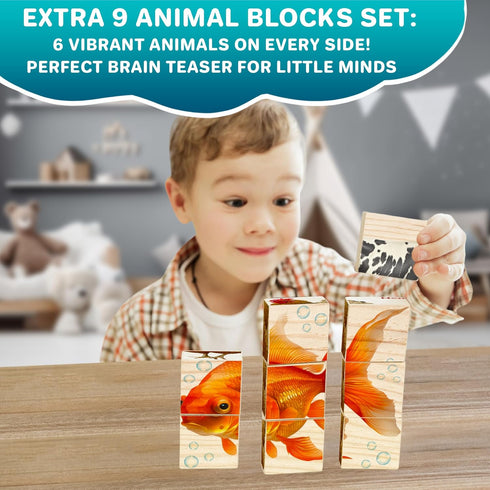 Quokka Montessori Wooden Blocks, 35 Realistic ABC Learning Baby Blocks for Toddlers 1-3, Stacking Alphabet Wood Toys
