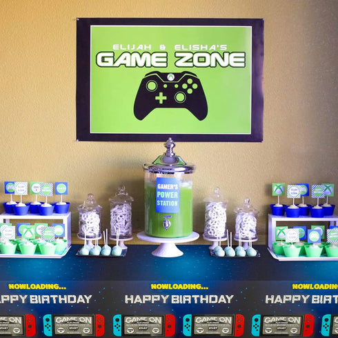 PHOGARY 3 Pack Video Game Tablecloth - Blue Disposable Plastic Rectangle Tablecloths for Kids Gamer Party Supplies