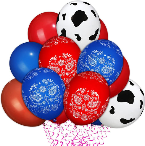 60 Pieces Blue Red Western Cowboy Bandana Balloons 12 Inch Latex Balloons Arch Garland for Baby Shower Birthday Party
