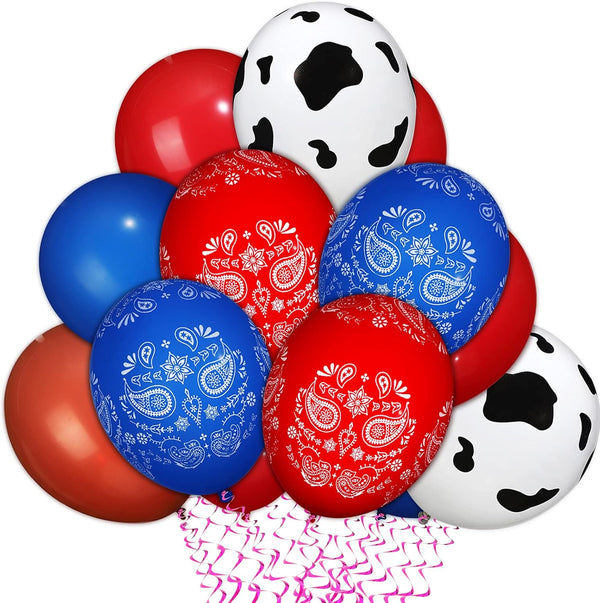 60 Pieces Blue Red Western Cowboy Bandana Balloons 12 Inch Latex Balloons Arch Garland for Baby Shower Birthday Party