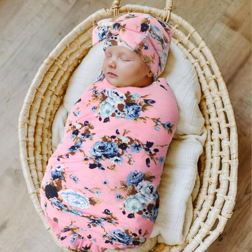 3 Pack DRESHOW BQUBO Newborn Floral Receiving Blankets Newborn Baby Swaddling Hats Sleepsack Toddler Warm Shower Gift