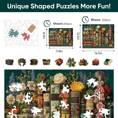 200 11.8 8.9 BODHIPNJOY Wooden Puzzles for Adults, Mother's Day Puzzles, Books Jigsaw Puzzles, Wildflowers Book Vintage