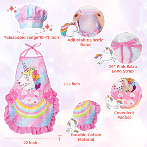Sets, 11Pcs 3 4 5 6 7 8 Vanmor Unicorn Kids Cooking and Baking Kids Aprons for Girls, Kids Chef Hat and Pink Apron
