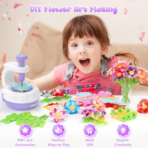 300+PCS 2 3 4 5 6 7 8+ GirlsHome Fabric Flower Bouquets Toys, DIY Flower Making Kit for Kids, Reusable Arts and Crafts