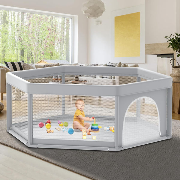 Fshibila 65" 65" Hexagonal Baby Playpen, Baby Playard for Babies and Toddlers,