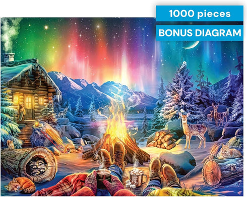 1000 Buffalo Games - Lars Stewart - Winter's Night Bonfire - Piece Jigsaw Puzzle - Colorful, Holiday Puzzles for Adults