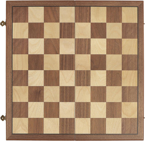 15" Set 8x8 24 OUMODA Walnut Magnetic Checkers Board Game - Folding Wooden Chessboard with Interlocking Pieces, Storage