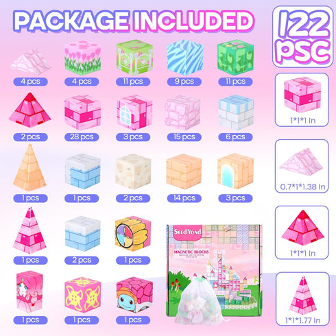 SeedYond Block-122PCS Sets,Castles 3+,Upgraded Gifts(1 inch) Magnetic Magnetic Building Blocks Magnet Cube Building