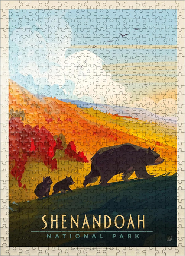 MyPuzzle Shenandoah National Park: Mama Bear & Cubs Vintage Poster - Premium 500 Piece Jigsaw Puzzle