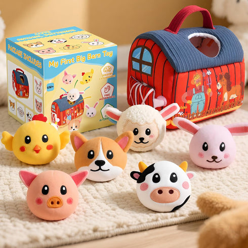 6-12 6 Baby Toys Months - Soft Barn with Stuffed Farm Animals Toy, Montessori Toys for Months Infant Boys Girls Sensory