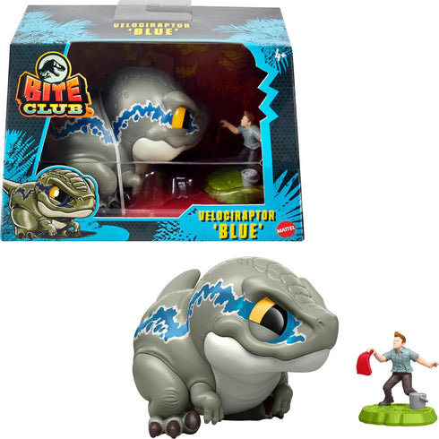 Jurassic World Bite Club Collectible Figure - Velociraptor 'Blue' Chubby Stylized Dinosaur Approx 4-Inch Figure with