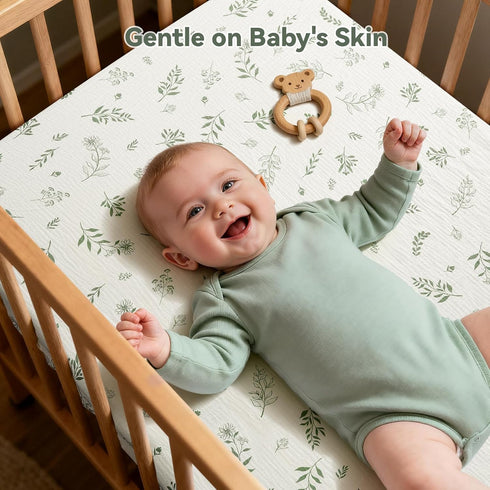 Generic 52"x28" 4 Pack Muslin Crib Sheets, Fitted Crib Sheet for Baby Boys and Girls, Soft Cotton Cover for Standard
