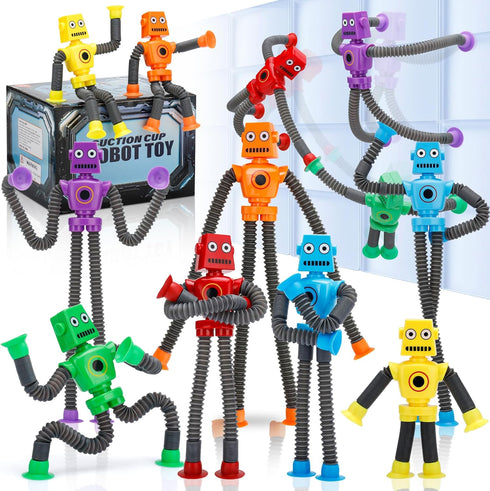 Robot Sensory Pop Tubes Toys 12PCS for Toddlers Boys Age 3-8, Suction