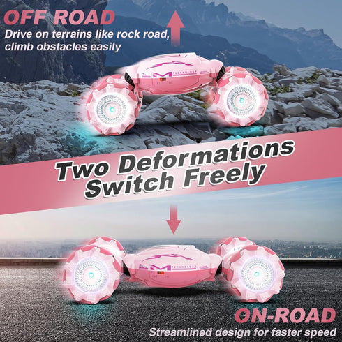 Pink RC Car Toys for Girls Aged 6-12, Gesture Sensing Stunt Car with Lights Music for Birthday Gifts