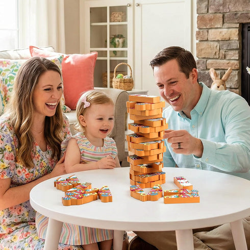 Y-FABKKI Easter Wooden Blocks Stacking Games, Bunny Egg Basket Theme Tumbling Tower and Balance Game for Adults, Kids