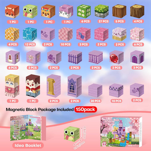150pcs 3+,Boys Magnetic Blocks,Magnetic Building Blocks, STEM Sensory Toys with Princess Castle BuildCreative Magnet