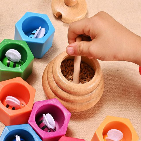 Sorting Stacking Wooden Toys for Toddlers - Bee Hive Montessori Sensory Bin Tools for Early Learning Gift