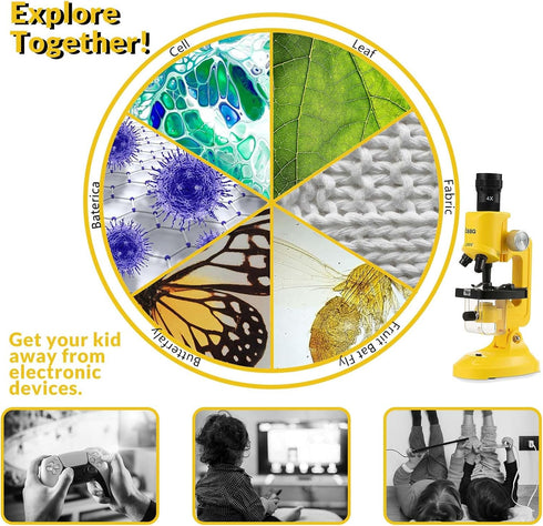 Little World Science Kits for Kids, Beginner Microscope Kit with LED 100X 400X 1200X Magnification