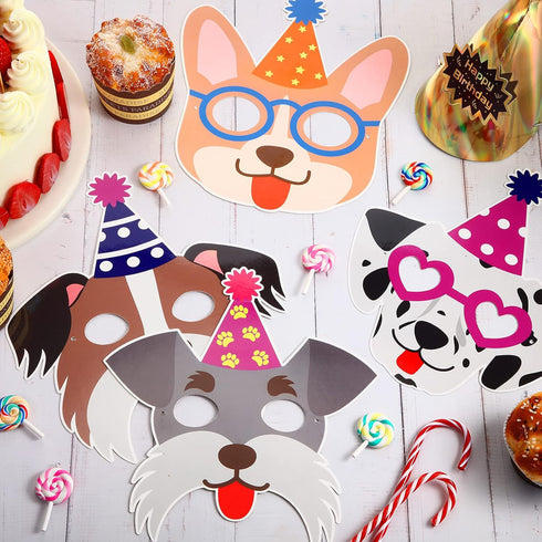 12 Pieces Dog Birthday Masks and Garland - Funny Paper Masks for Dog Theme Party Decoration