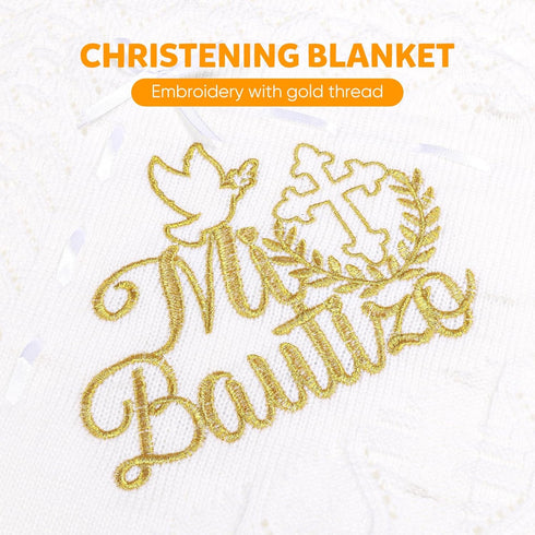 Cacooba Baby Blanket Neutral Baptism Easter Gift for Toddler Newborn Christening Gifts for Boys Girls White Knit