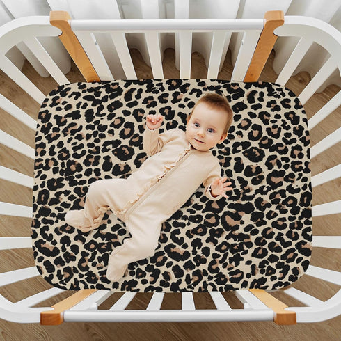 CaTaKu Crib,28"x 52" Baby Crib Sheets Brown Leopard Animal Print Mini Crib Sheets Fitted for Girls Boys,Neutral Soft