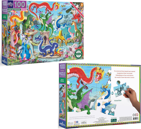 100 eeBoo Piece Puzzle for Kids - Love of Dragons Children's Puzzle Dragon Themed, Large Pieces for Small Hands