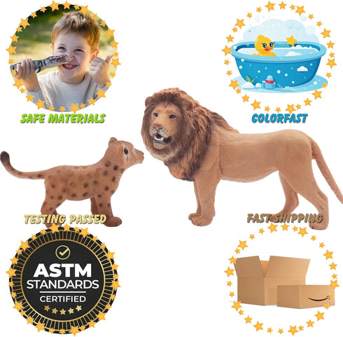 Gemini&Genius 2Pcs Lion Toys for Kids, Safari Animal Figures, Wildlife Family Lions Action Figures for Educational Toys