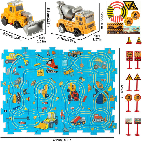 3-5 Bulldozer 3 4 5 6 Plastic Puzzles for Kids Ages with Toy Car + Cement Mixer, Toddler Puzzles Gift, Critical