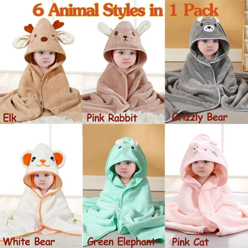 BEFACL 6pack 32x32 Hooded Baby Towels, Premium Ultra Soft Absorbent Coral Fleece Baby Bath Towel for Newborns
