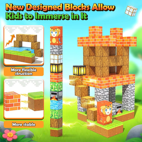 100PCS Set, 3-5 5-7 8-12, Magnetic Blocks - Build Mine Magnet World Forest Fox Adventure Magnetic Craft Toys Kids Games